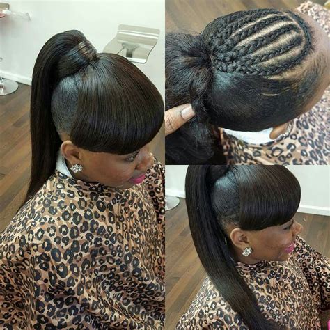 black hairstyles with bangs and ponytail|bangs ponytail hairstyles black women.